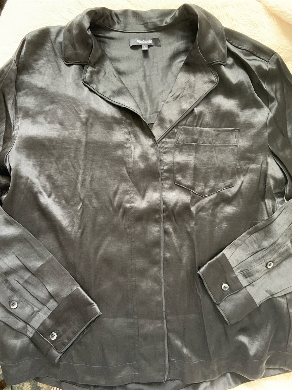Madewell Black Satin-Look Button Front Shirt Jacket